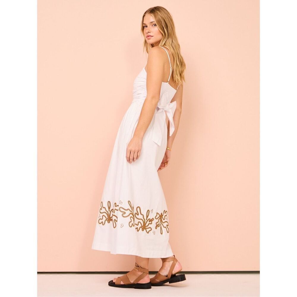 Mon Renn Mystique Midi Dress in White with Beige -VACATION size S NWT$259 - Picture 5 of 11